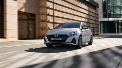 Detail of the Hyundai i20 N Line's front grill with the iconic N Line badge.