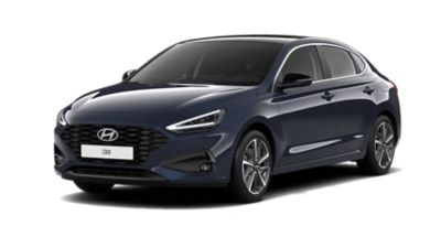 Zijaanzicht van de  Hyundai i30 Fastback.