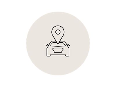Bluelink Symbol-Grafik: Auto mit Orts-Pin. Standortsuche und Last-Mile-Navigation.