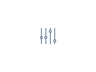 Symbolbild Flexibilität: 4 Striche mit Punkten an unterschiedlichen Stellen.