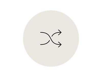 Schwarzes Icon auf einem beigen Kreis, dass zwei Pfeile zeigt, die in unterschiedliche Richtungen laufen.