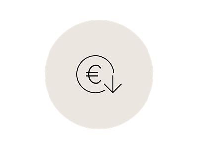 Symbolbild Kostenersparnis: Euro-Zeichen mit Pfeil nach unten.