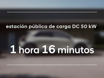 El sistema de batería de 84 kWh del IONIQ 5 tiene un tiempo de carga de 1 hora y 16 minutos desde una estación de CC de 50 kW.