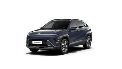 Rear view of the new Hyundai Kona Hybrid compact SUV in Surfy Blue.