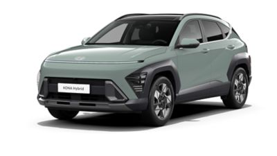 Zijaanzicht van de  Hyundai Kona Hybrid.