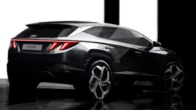 design sketch of the concept the new Hyundai Tucson shown from the rear.