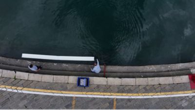 Aerial view of the waves and rapids of the wild river, close-up, top shot; Shutterstock ID 2208394045; purchase_order: Luca Minervini; job: ; client: ; other: 