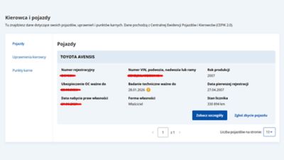 mObywatel – zakładka „Kierowca i pojazdy”.