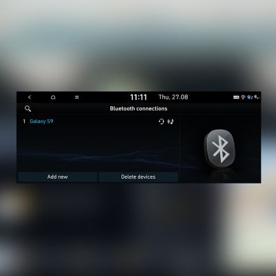 Ecran tactile Hyundai affichant les appareils connectés par Bluetooth.