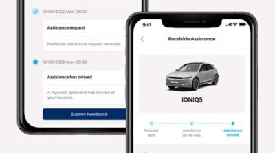 The myHyundai app allowing you to monitor when assistance is arriving and where it is at the moment.