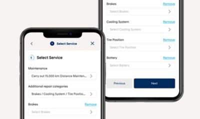 Wybierz rodzaj usługi serwisowej w aplikacji myHyundai.