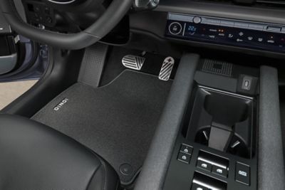 Hyundai Genuine Accessories floor mat with IONIQ brand name stitching.