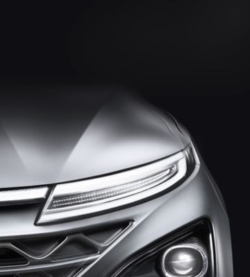 Photo showing the Hyundai Nexo's LED headlamp.