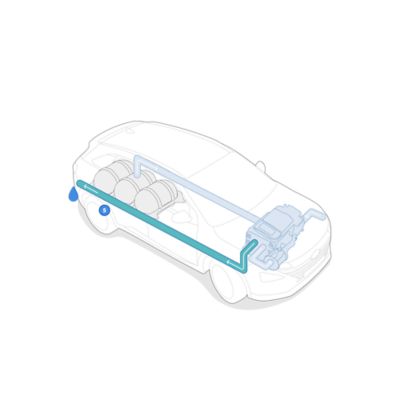 Graphic showing water as the only emission of the all-new Hyundai Nexo.