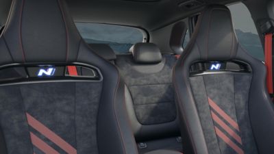 The premium rear seats in Alcantara with red stitching in i30 Fastback N Drive-N Limited Edition.