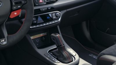 The cockpit of the Hyundai i30 N Drive-N Limited Edition with red stitching and Alcantara.