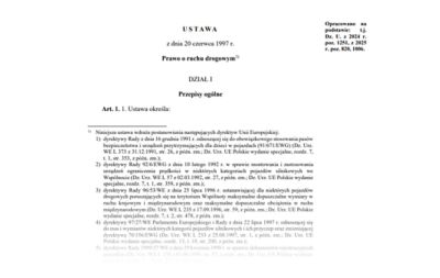 Pierwsza strona Kodeksu drogowego