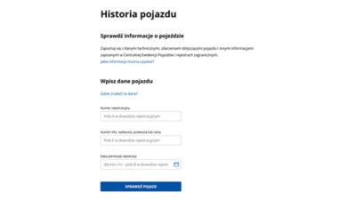 Proces sprawdzania historii pojazdu w mObywatel. 