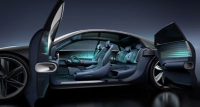 interior of the Hyundai Prophecy concept car, seen from the driver side