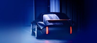 Hyundai's concept electric vehicle, the Prophecy, from behind, pixel tail lights on