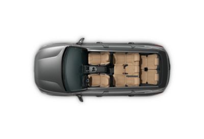 A birds-eye-view of the Hyundai Santa Fe Hybrid showing the giant cabin and luggage space.