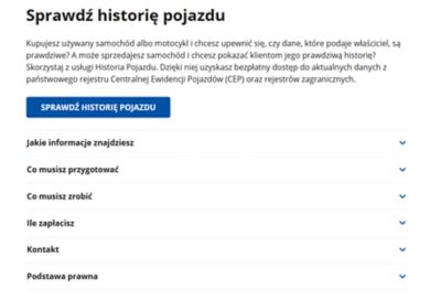 trona GOV umożliwiająca sprawdzenie historii pojazdu.