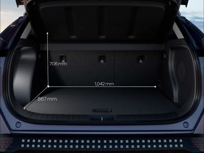 The boot of Hyundai KONA with 466 litres of cargo space with the seats up.