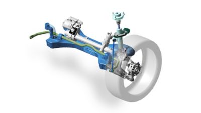 Schematic of the Hyundai TUCSON Plug-in Hybrid N Line suspension with Electronically Controlled Suspension logic (ECS)