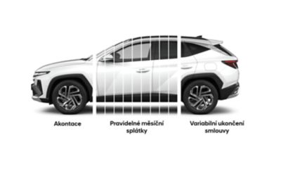 bíly hyundai tucson rozdělený na 3 díly