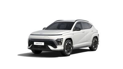 The front facing view of the all-new KONA Electric N Line in white.