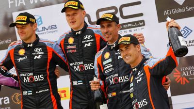 Jezdci a spolujezdci týmu Hyundai Motorsport: Ott Tänak, Martin Järveoja, Dani Sordo, Cándido Carrera.