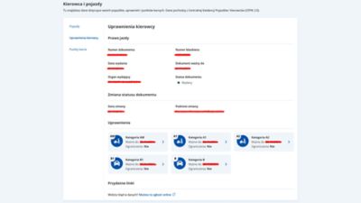 Zakładka „Uprawnienia kierowcy” w mObywatel.