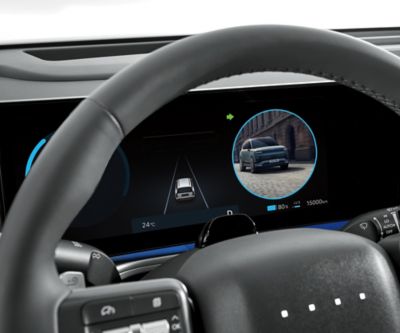 Monitor martwego pola (Blind-Spot View Monitor) w cyfrowym zestawie wskaźników Hyundai IONIQ 9.
