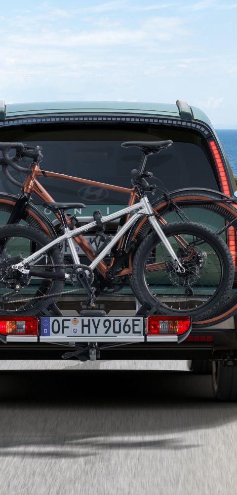 Hyundai IONIQ 9 with mounted bike carrier for all tow bars transport accessory.