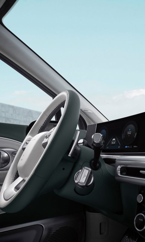 Panoramic Curved Display in Hyundai IONIQ 9 with 12.3” digital cluster and 12.3” centre touchscreen.