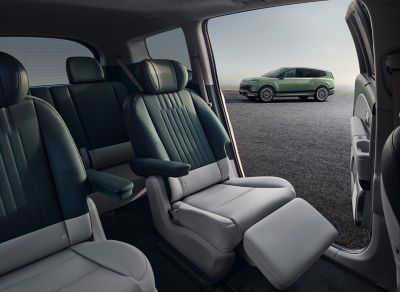 Interior view of Hyundai IONIQ 9 electric SUV with relaxation seats.	