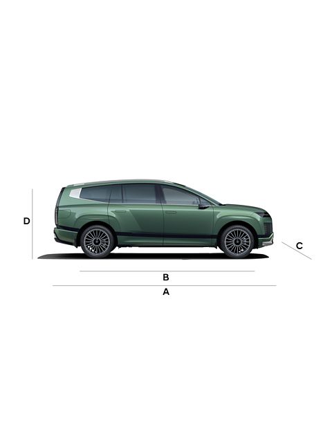 Side view of Hyundai IONIQ 9 with dimension markers.