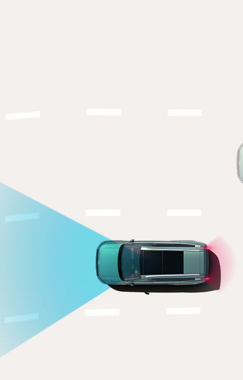 Navigation-based Smart Cruise Control: Hyundai IONIQ 9 adjusts speed using forward sensors while driving on a multi-lane road.
