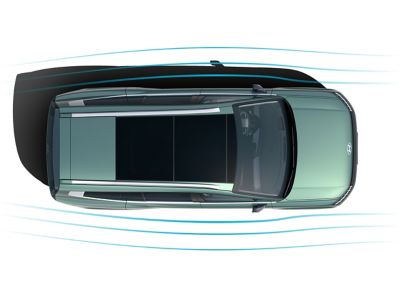 Widok z góry na przepływ powietrza wokół elektrycznego SUV-a Hyundaia IONIQ 9.