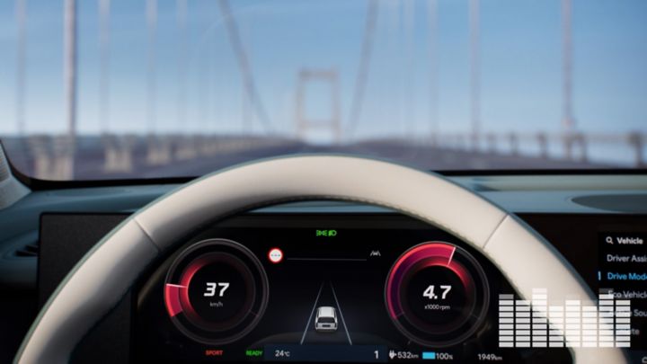 Virtual Gear Shift Feature on Demand shown on digital cluster of IONIQ 9