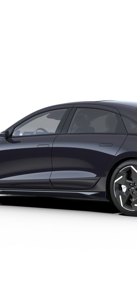 Hyundai IONIQ 6 electric sedan close up of rear 3/4 view.