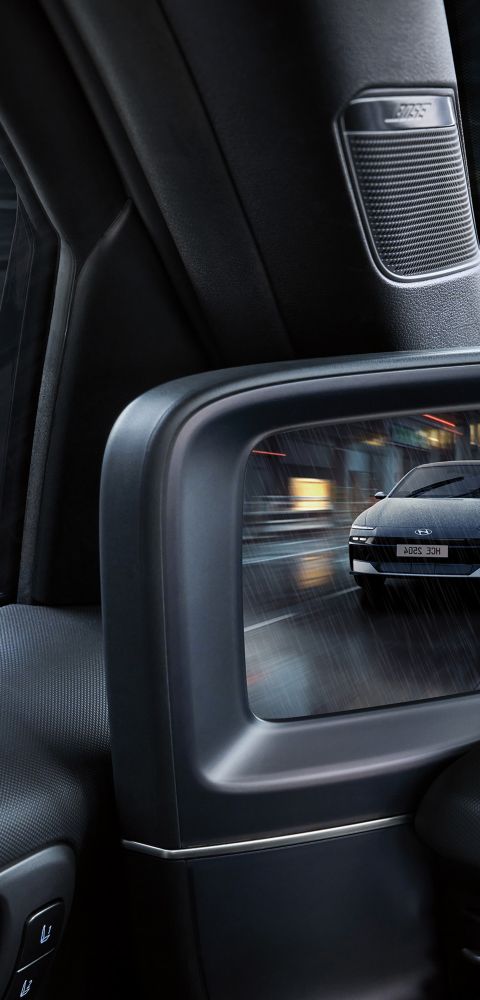 New Digital Side Mirrors and interior monitor of the new Hyundai IONIQ 6 electric sedan.