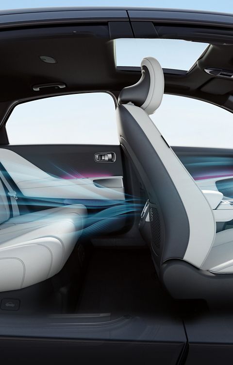 Automatic dual zone air-conditioning air flow illustrated inside the Hyundai IONIQ 6.