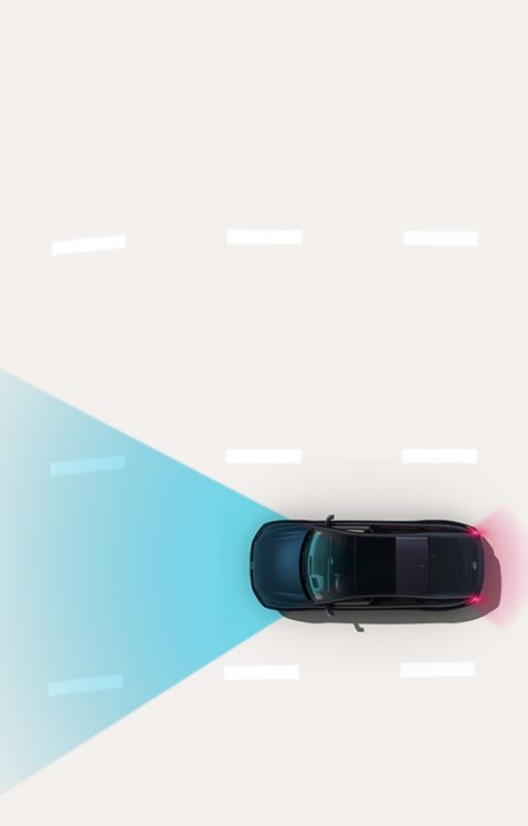 Navigation-based Smart Cruise Control: Hyundai IONIQ 6 adjusts speed using forward sensors while driving on a multi-lane road.