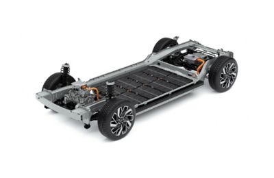 Die Hyundai E-GMP Elektroauto-Plattform mit im Fahrzeugboden angebrachten Batterien.